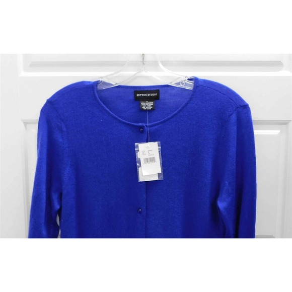 New Sutton‎ Studio 100% Cashmere Royal Blue Button Down Cardigan Sweater sz S - Picture 2 of 3